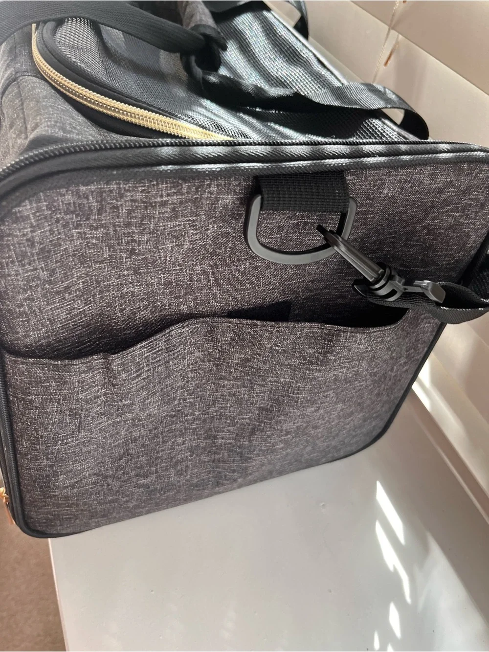 Small Pet Black and Gold Travel Carry Bag with Mesh Front